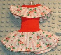 Scala, Clothes Female Dress with Red Neck Ribbon, Green and Pink Flower Pattern