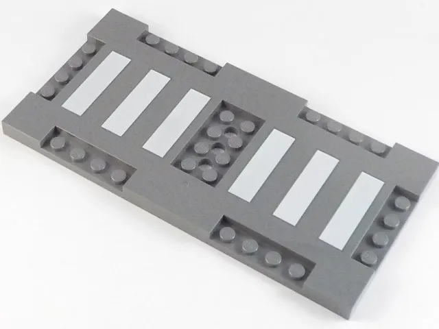 Brick, Modified 8 x 16 x 2/3 with 1 x 4 and 2 x 4 Indentations with 6 White Stripes (Crosswalk) Pattern