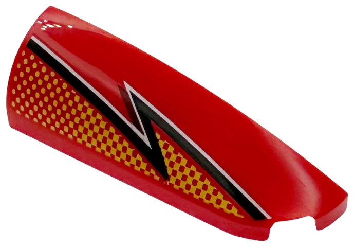 Slope, Curved 4 x 1 Right with Bright Light Orange Checkered Lightning Bolt with Black and White Zigzag Stripe Pattern