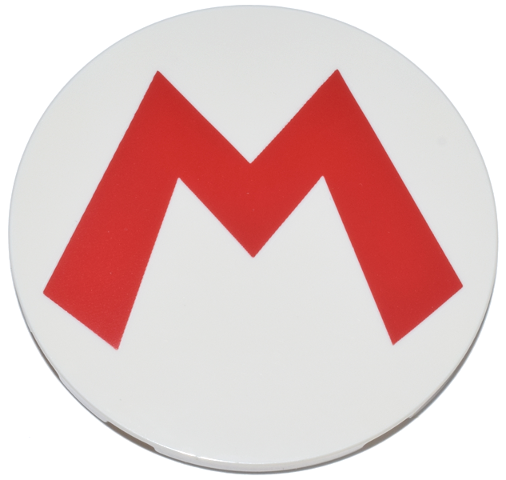 Tile, Round 6 x 6 with Super Mario Logo Red Capital Letter M Pattern
