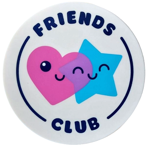 Tile, Round 6 x 6 with Dark Blue 'FRIENDS CLUB', Dark Pink Heart and Medium Azure Star with Faces Pattern