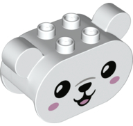 Duplo, Brick 2 x 4 x 2 1/2 Rounded Ends, Ears on Sides with Black Eyes, Nose, and Mouth, and Bright Pink Cheeks and Tongue, Polar Bear Head Pattern