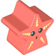Duplo, Brick 2 x 2 x 2 1/2 Star with Starfish / Sea Star with Black Eyes and Mouth, Bright Light Yellow Dots Pattern
