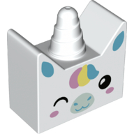Duplo, Brick 2 x 4 x 3 1/2 Ears on Sides and Horn with Unicorn Face Pattern