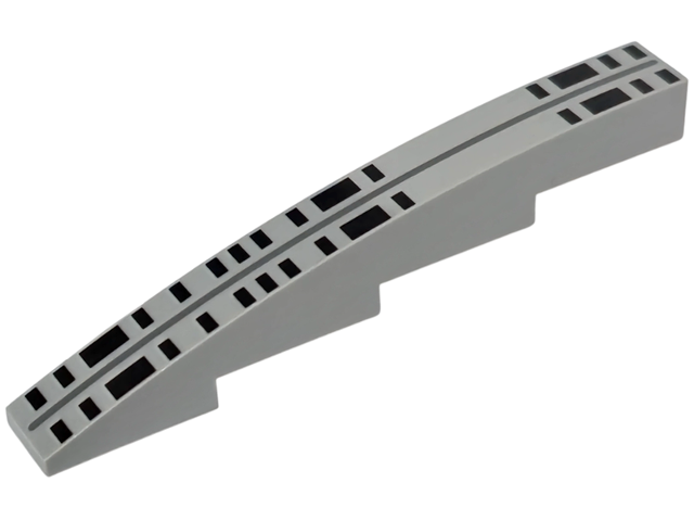 Slope, Curved 8 x 1 x 1 2/3 with Black Rectangles and Dark Bluish Gray Line Pattern