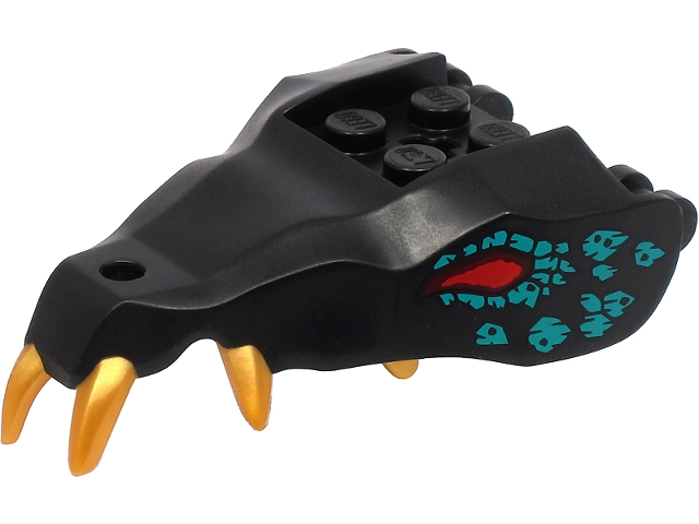Dragon Head (Ninjago) Jaw with 2 Bar Handles on Back with Molded Gold Teeth, Red Eyes, and Dark Turquoise Scales Pattern