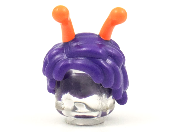 Minifigure, Hair Short with Orange Antennae Pattern - Flexible Rubber