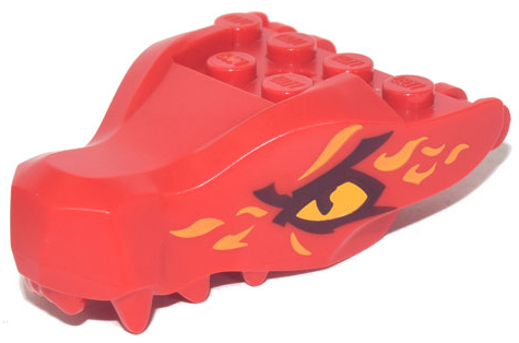 Dragon Head (Ninjago) Jaw with 2 Bar Handles on Back with Bright Light Orange Eyes and Scales Pattern