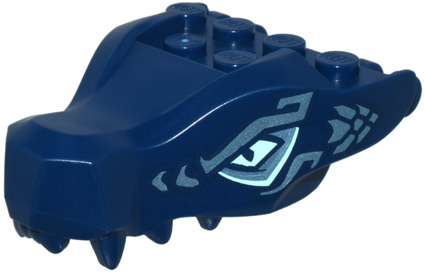 Dragon Head (Ninjago) Jaw with 2 Bar Handles on Back with Light Aqua Eyes and Metallic Light Blue Eyebrows and Scales Pattern