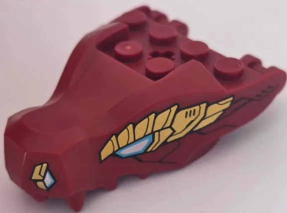 Dragon Head (Ninjago) Jaw with 2 Bar Handles on Back with Medium Azure and White Eyes, Gold Scales Pattern
