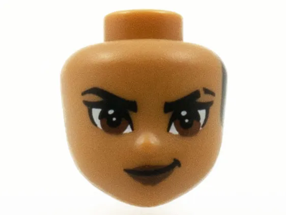 Mini Doll, Head Friends with Black Hair on Back, Black Eyebrows with Scar on Left, Reddish Brown Eyes and Lips and Closed Mouth Pattern