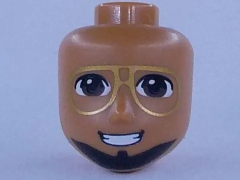 Mini Doll, Head Friends Male Large with Dark Brown Eyes, Gold Glasses, Black Beard, and Smile with Teeth Pattern