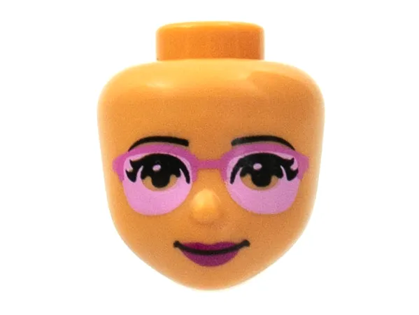 Mini Doll, Head Friends with Nougat Eyes, Glasses with Bright Pink Lenses and Dark Pink Frames, Magenta Lips and Closed Mouth Pattern