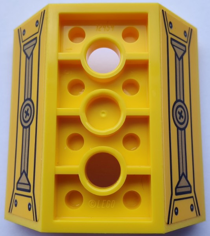 Slope, Inverted 45 4 x 4 Double with 2 Holes with Plus Sign, Gold and Yellow Hull Plates and Rivets Pattern (Sticker) - Set 80012