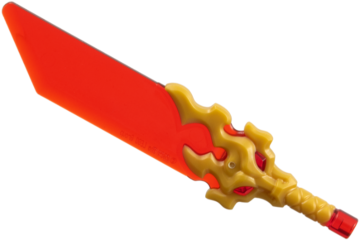 Minifigure, Weapon Sword with Pommel with Molded Pearl Gold Hilt with Flaming Dragon Head Pattern (Reveal Blade)