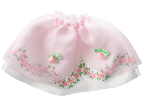 Belville, Clothes Skirt Long with Rose Pattern Border and Sheer Pink Layer with 2 Pink Rosettes