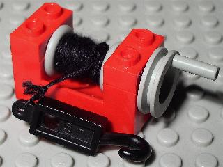 String Reel Winch 2 x 4 x 2 with Light Gray Drum with Black String and Black Hook, Metal 1 x 4 x 1