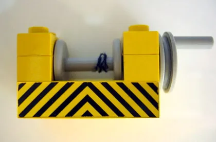 String Reel Winch 2 x 4 x 2 with Light Gray Drum with Black and Yellow Danger Stripes Pattern (Sticker) - Set 6361