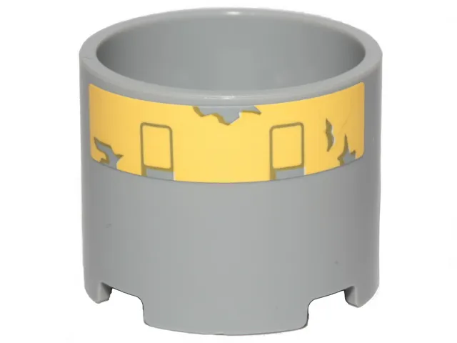 Brick, Round 3 x 3 x 2 with Recessed Center and Axle Hole with Yellow Stripe and Peeling Paint Pattern (Sticker) - Set 75301
