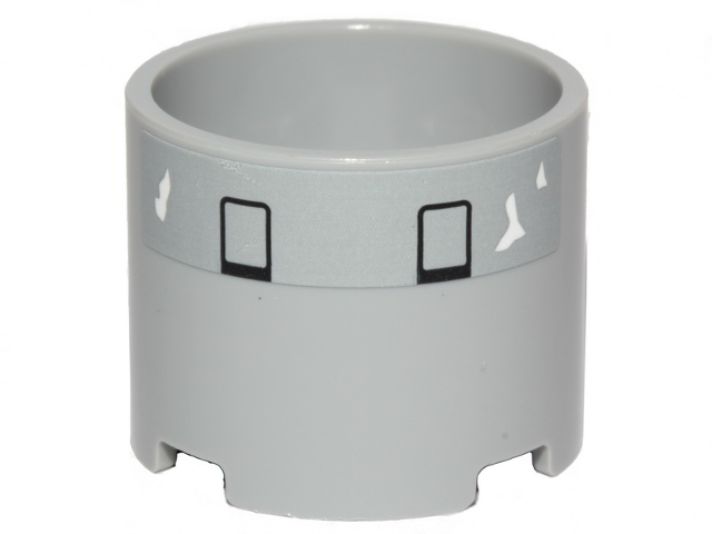 Brick, Round 3 x 3 x 2 with Recessed Center and Axle Hole with 2 Black Rectangles and White Peeling Paint Pattern (Sticker) - Set 75301