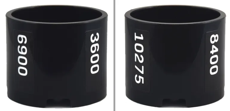 Brick, Round 3 x 3 x 2 with Recessed Center and Axle Hole with White '3600', '6900', '8400', and '10275' Pattern (Stickers) - Set 10323