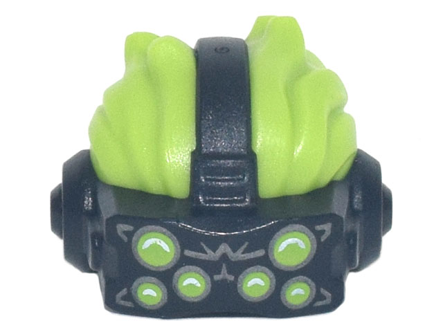 Minifigure, Hair Combo, Swept Back with Black VR Visor Headset with 6 Lime Eyes Pattern