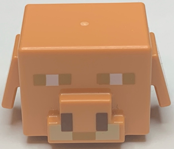 Minifigure, Head, Modified Cube with Ear Flaps and Snout with Pixelated Medium Nougat and White Eyes, Reddish Brown Nostrils, Tan Tusks Pattern
