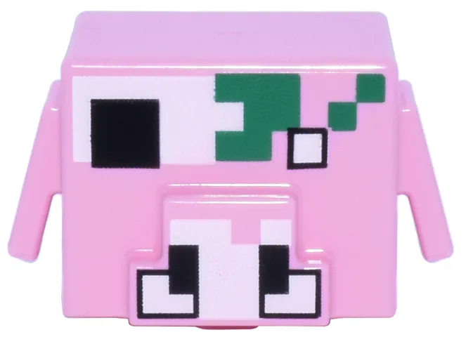 Minifigure, Head, Modified Cube with Ear Flaps and Snout with Pixelated White Eye, Tusks and Skull, Black Eye Socket and Nostrils, Green Decaying Flesh Pattern