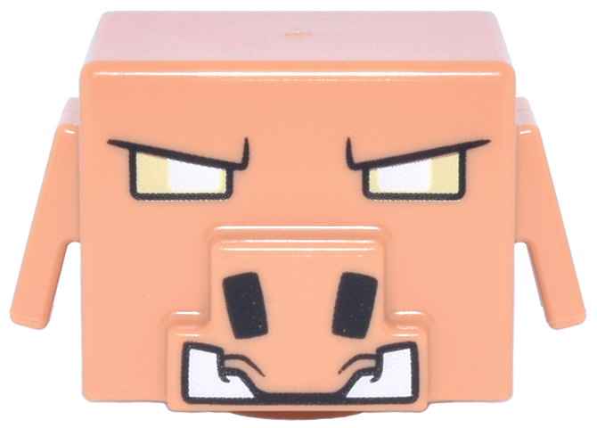 Minifigure, Head, Modified Cube with Ear Flaps and Snout with Bright Light Yellow Rectangle Eyes, Black Nostrils and White Tusks Pattern