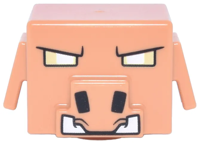 Minifigure, Head, Modified Cube with Ear Flaps and Snout with Bright Light Yellow Rectangle Eyes, Black Nostrils and White Tusks Pattern