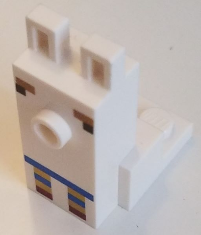 Creature Head Pixelated with Elongated Face and Stud with Black Eyes, Medium Nougat Eyebrows, and Blue, Dark Red, and Gold Scarf Pattern (Minecraft Alpaca / Llama)