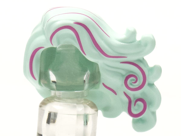 Minifigure, Hair Long, Wavy, Swept to Left with Magenta Highlights Pattern