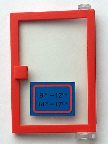 Door 1 x 4 x 5 Right with Trans-Clear Glass and Blue Open Hours '9-12 / 14-17' Pattern (Sticker) - Set 6373