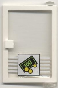 Door 1 x 4 x 5 Right with Trans-Clear Glass and Bill & Coins Pattern (Sticker) - Set 1490