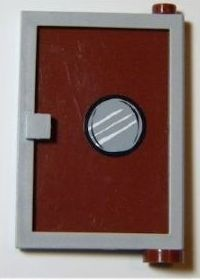 Door 1 x 4 x 5 Right with Reddish Brown Glass with Porthole Pattern (Sticker) - Set 4981