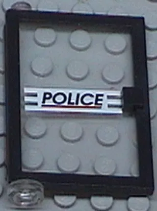 Door 1 x 4 x 5 Left with Trans-Clear Glass and 'POLICE' Red Line Pattern (Sticker) - Set 6398