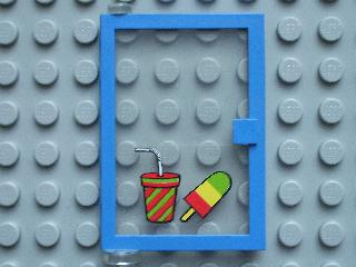 Door 1 x 4 x 5 Left with Trans-Clear Glass and Drink and Ice Pop (Freezer / Lollipop / Lolly / Pole / Popsicle / Stick) Pattern (Sticker) - Set 6683