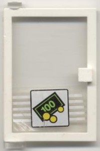 Door 1 x 4 x 5 Left with Trans-Clear Glass and Bill & Coins Pattern (Sticker) - Set 1490