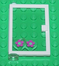 Door 1 x 4 x 5 Left with Trans-Clear Glass and Flowers Pattern (Sticker) - Set 6418
