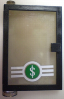 Door 1 x 4 x 5 Left with Trans-Brown Glass and Dollar Sign '$' in Green Circle Pattern (Sticker) - Set 4854