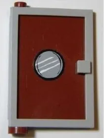 Door 1 x 4 x 5 Left with Reddish Brown Glass with Porthole Pattern (Sticker) - Set 4981