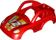 Duplo Car Body Coupe with Headlights, White '12' and 'SPEED' Pattern