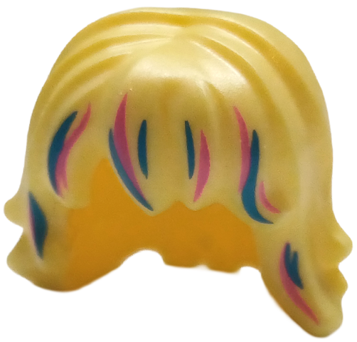 Minifigure, Hair Female Mid-Length Wavy with Bangs with Dark Azure and Dark Pink Streaks Pattern