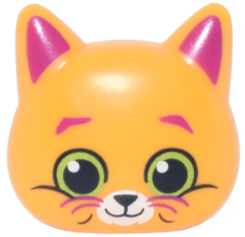 Mini Doll, Head, Modified Cat Medium with Magenta Ears, Eyebrows and Whiskers, Lime and Black Eyes, White Nose Pattern