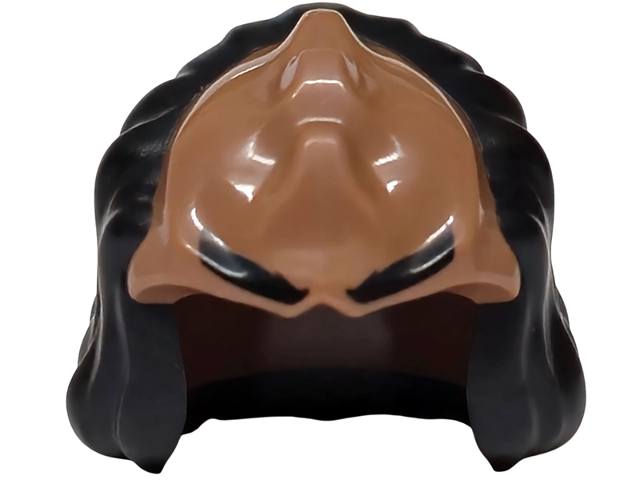 Minifigure, Hair Male Bald Top with Center Ridges with Molded Black Hair and Printed Thick Black Eyebrows Pattern