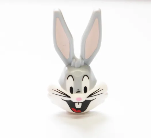Minifigure, Head, Modified Looney Tunes Bugs Bunny with White Face and Black Whiskers Pattern