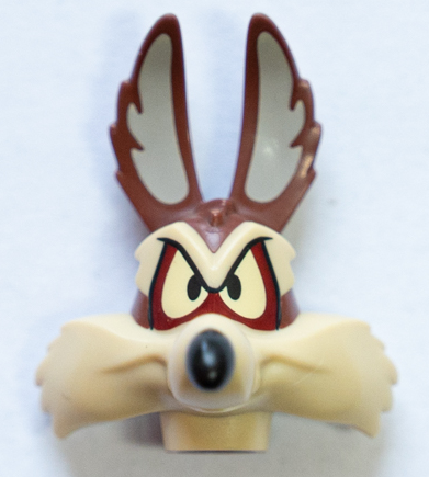 Minifigure, Head, Modified Looney Tunes Wile E. Coyote with Black Nose, Tan Face and Eyes Pattern
