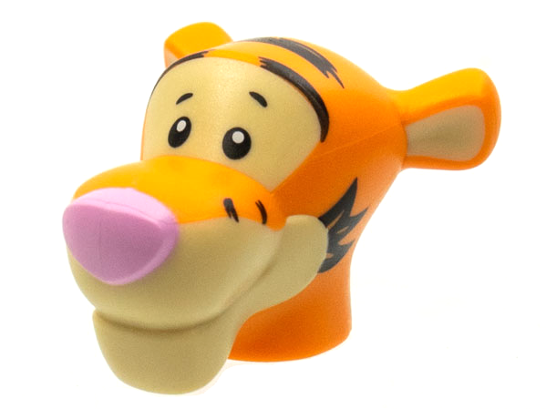 Minifigure, Head, Modified Tiger with Orange Fur, Black Stripes and Eyes, Bright Pink Nose Pattern (Tigger)
