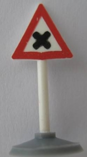 Road Sign with Post, Triangle with 'X' Pattern, Type 1 Base