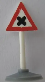 Road Sign with Post, Triangle with 'X' Pattern, Type 1 Base
